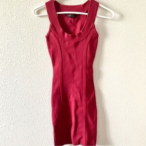 BCBGMaxazria Red Ribbed Fitted Tight Stretchy Bodycon Round Neck Mini Dress XS